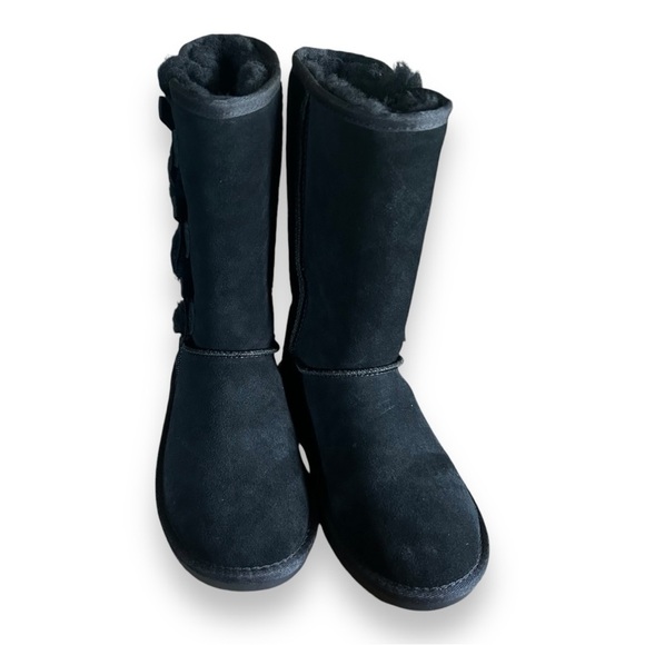 NEW Ugg Koolaburra Victoria Tall Black Bow Winter Boots Kids 2 - Picture 2 of 6